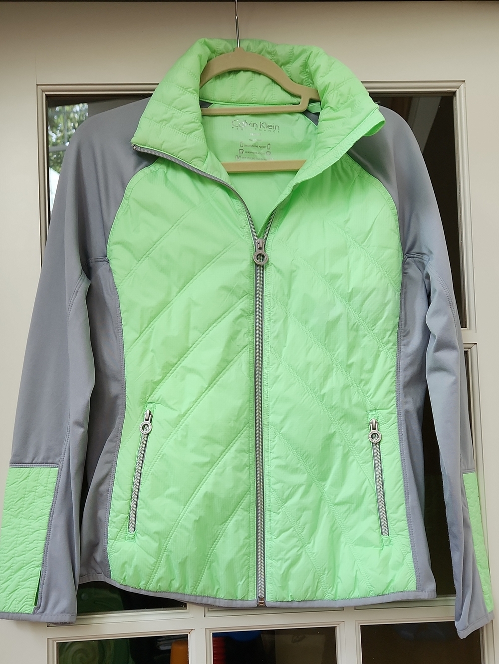 Calvin Klein Light/Lime Green and Gray Quilted Lightweight Jacket